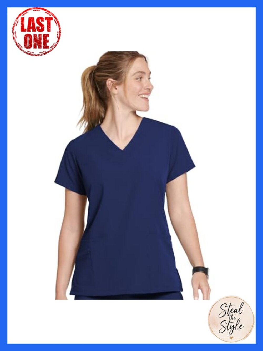 Women's V-Neck Crossover Scrub Top Short Sleeve with Zippered Pocket